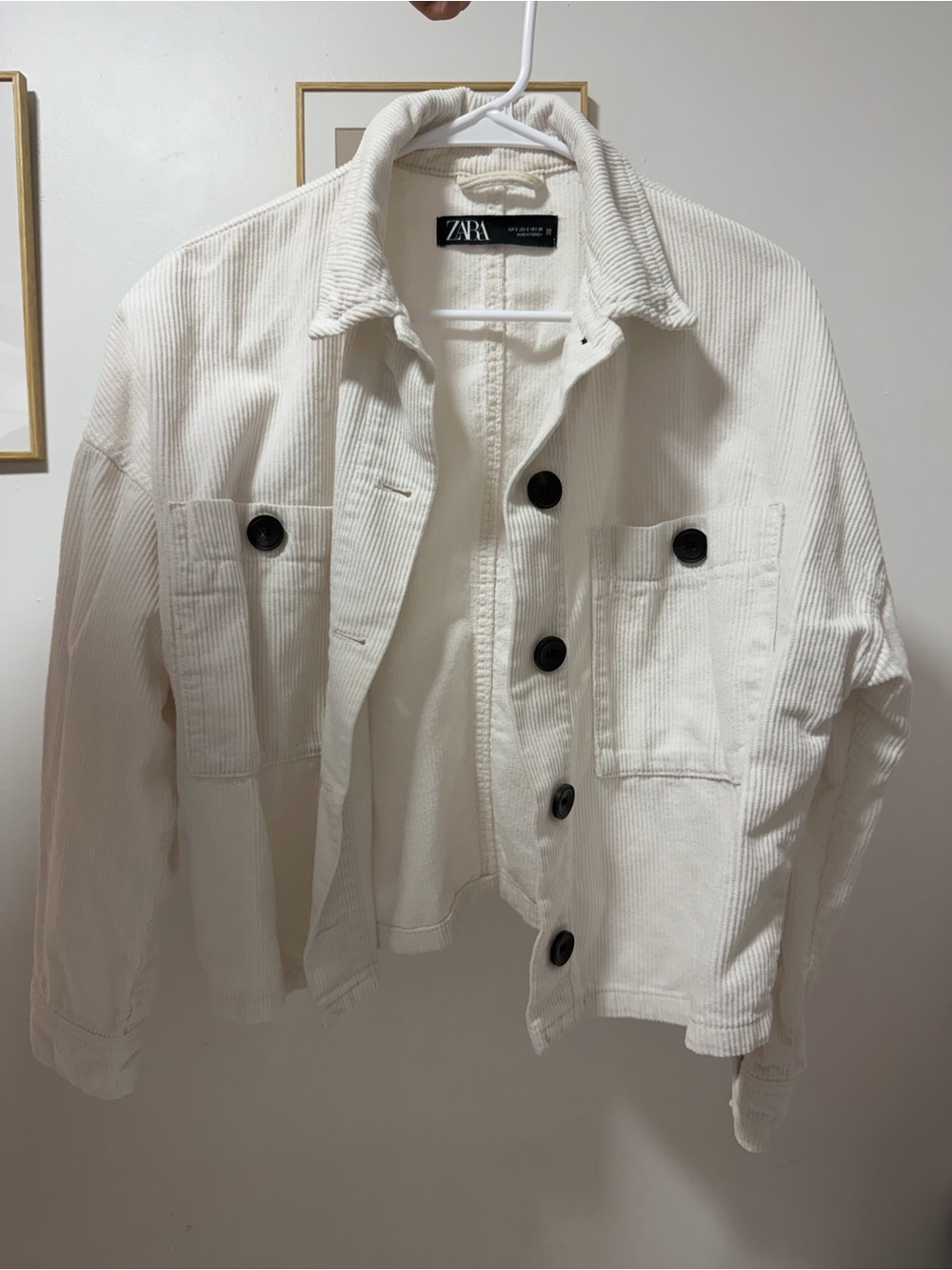 Zara Off-White Corduroy Button Jacket with Black Buttons